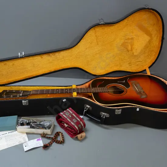 circa late 1960s Framus model 5/196 "Texan" jumbo acoustic guitar, made in Germany, with case, soundhole pickup, strap,