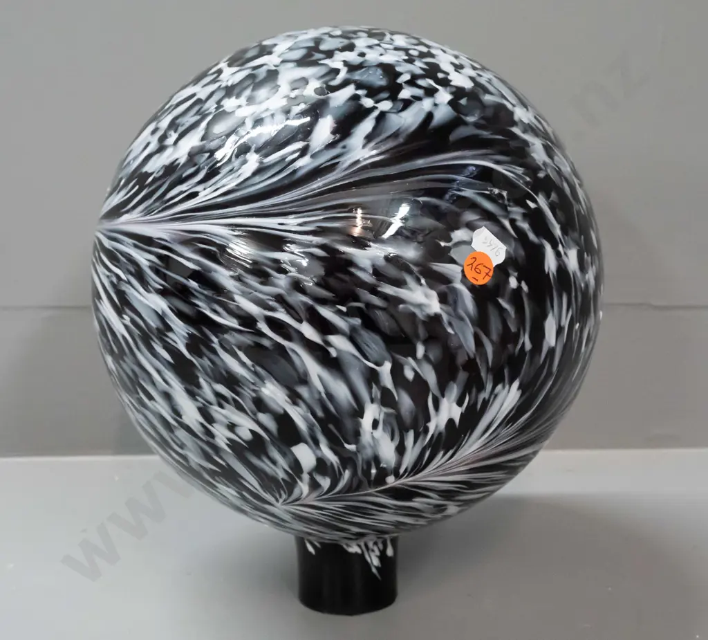 mottled dark purple and white art glass globe with small stem opening - not free-standing, approx. D-240 Image 1++