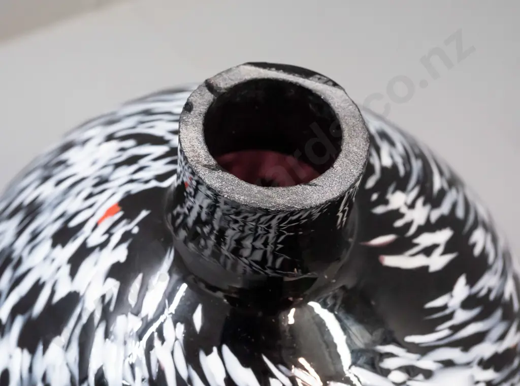 mottled dark purple and white art glass globe with small stem opening - not free-standing, approx. D-240 Image 1++
