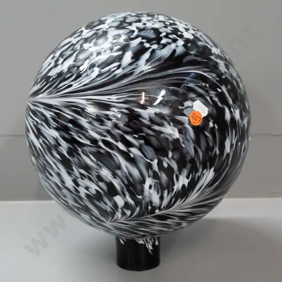 mottled dark purple and white art glass globe with small stem opening - not free-standing, approx. D-240