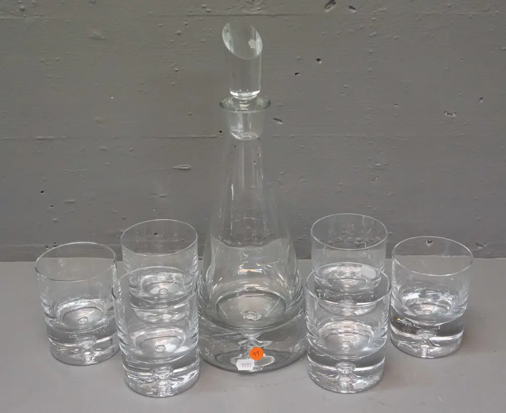 7-piece Krosno crystal drinks set - heavy base stoppered decanter H-350 and 6 tumblers Image 1++
