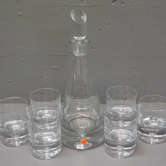 7-piece Krosno crystal drinks set - heavy base stoppered decanter H-350 and 6 tumblers