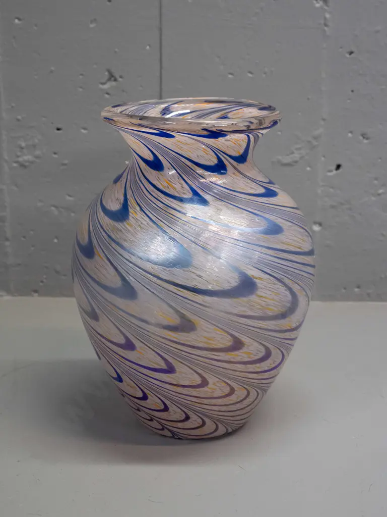 art glass vase with blue swirl pattern and lustre glaze H-230 D-160 Image 1++