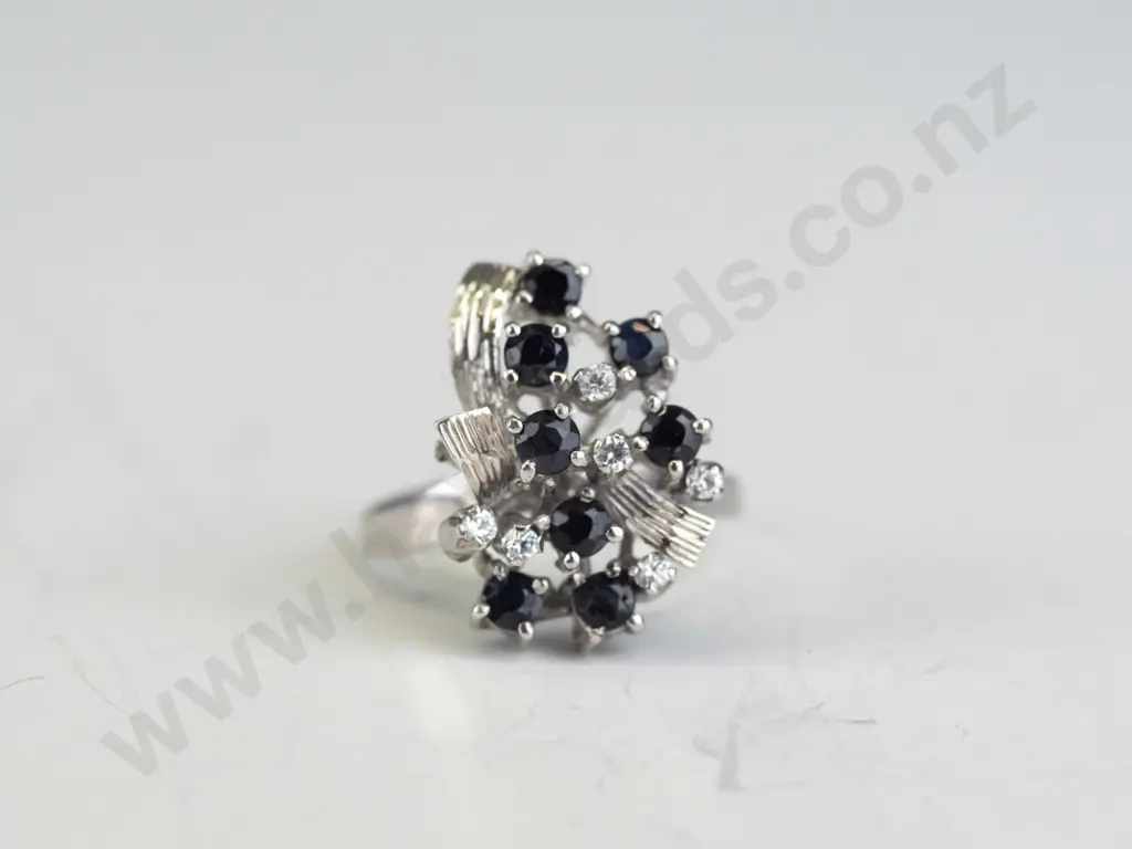 silver sapphire & cz ring stamped 925 Image 1++