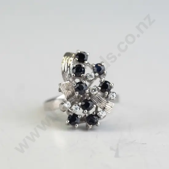 silver sapphire & cz ring stamped 925