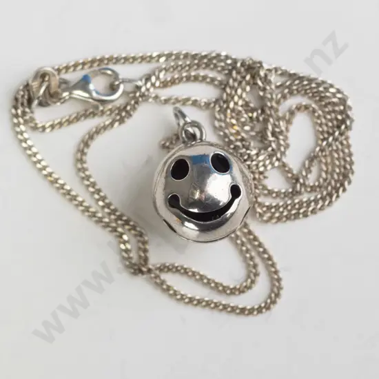 silver ball necklace with smiley face chain stamped 925