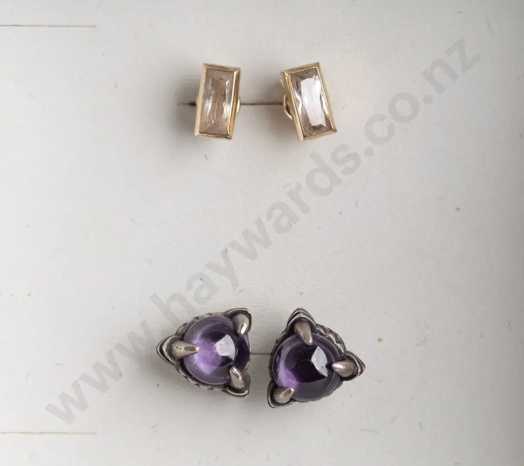 cz stud earrings stamped 375 & silver amethyst stud earrings stamped 925 Image 1++