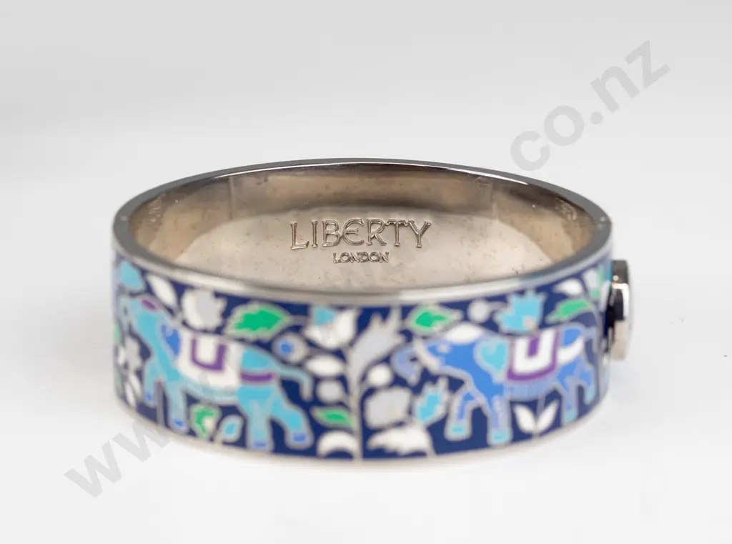 silver enamel bangle with elephants stamped Liberty London - made in China Image 1++