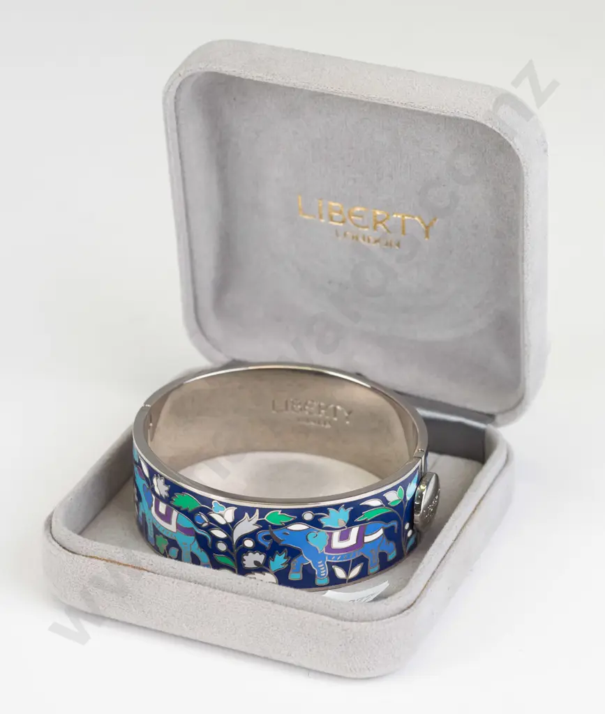 silver enamel bangle with elephants stamped Liberty London - made in China Image 1++