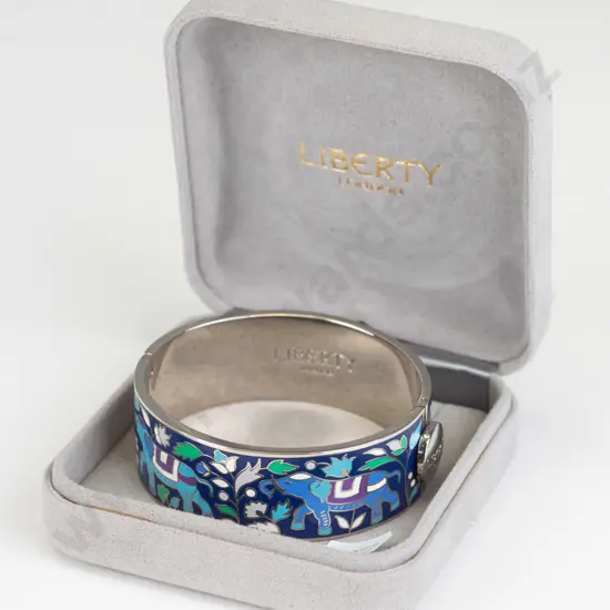 silver enamel bangle with elephants stamped Liberty London - made in China