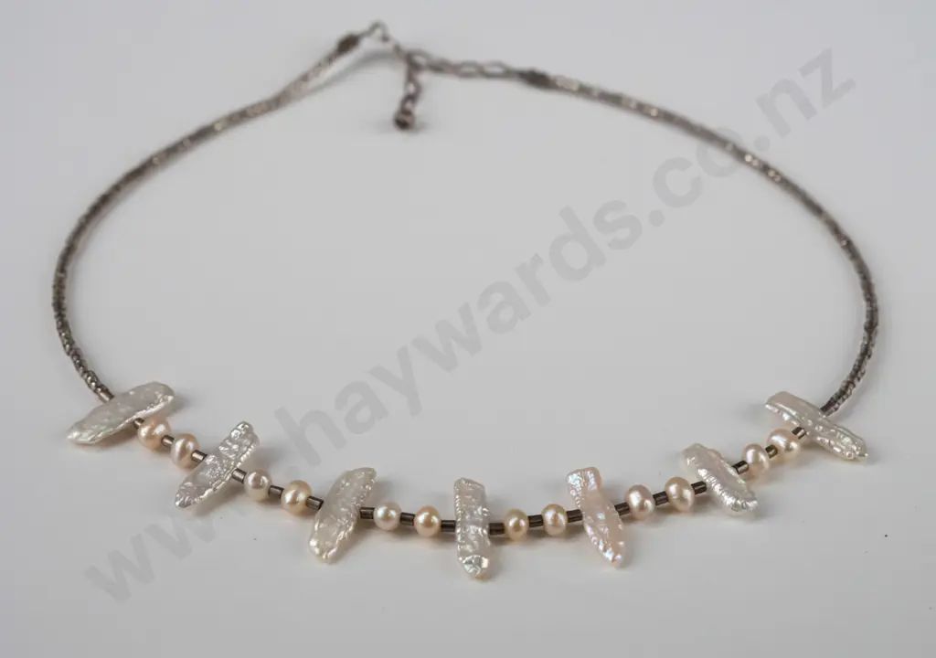 silver & cultured pearl necklace stamped 925 Image 1++