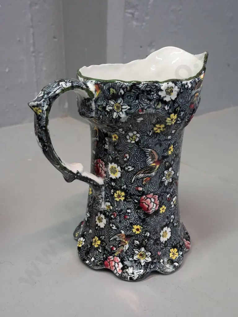 Royal Doulton sunset landscape pattern bowl with silver plated rim D-260 &  a Delton Ware Burslem AOF jug with green rim Image 1++