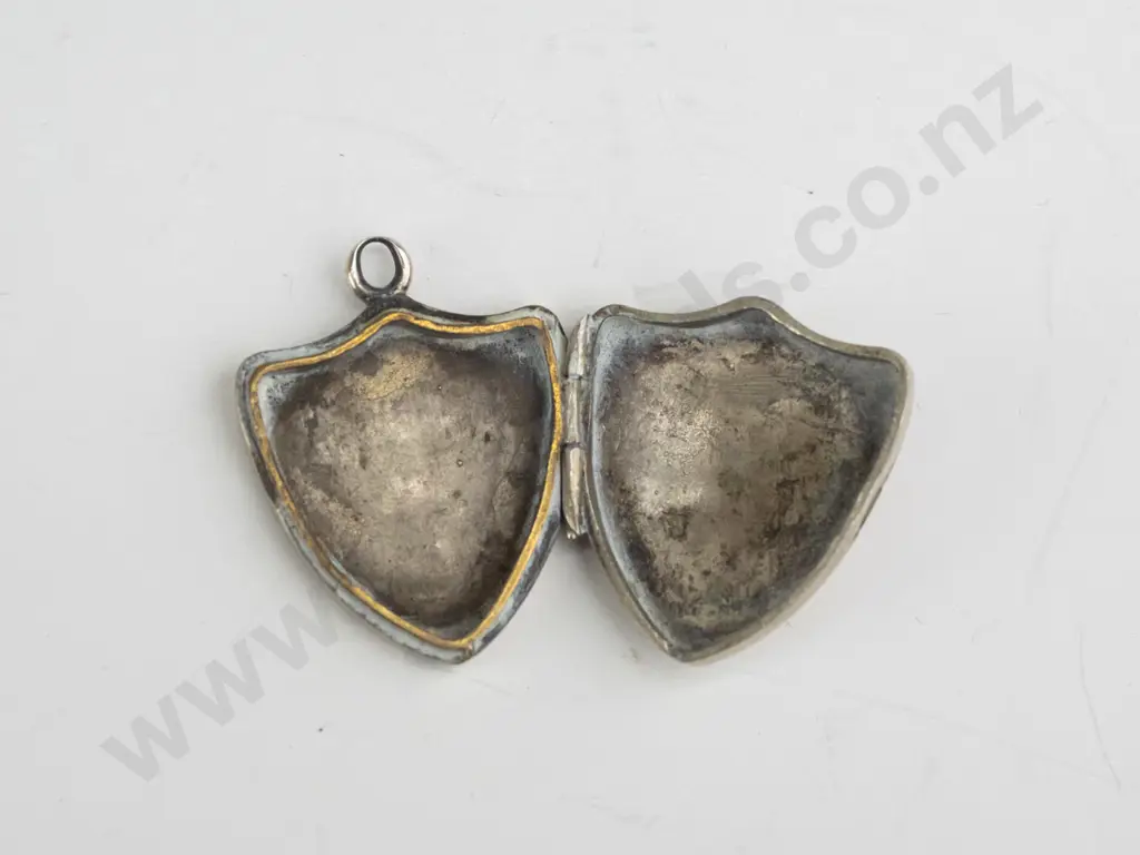 silver shield locket no mark or chain Image 1++