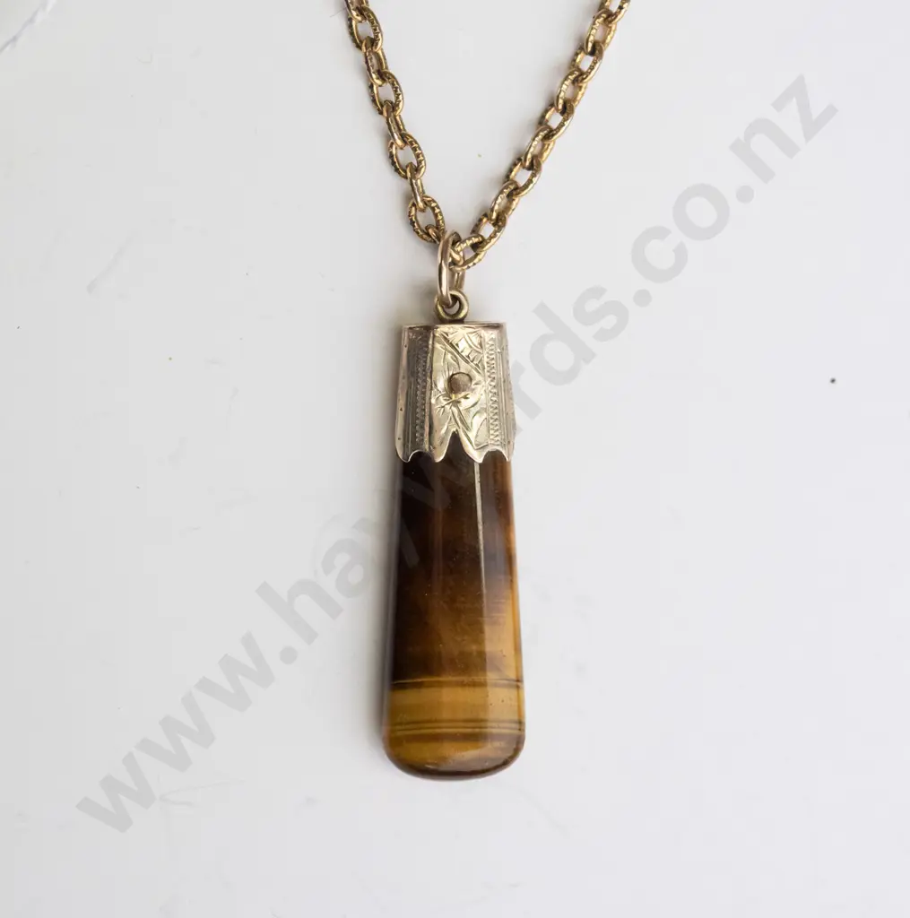 amber pendant on long chain no mark Image 1++