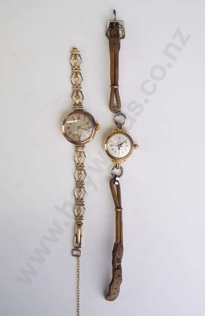 ladies watch 9ct rose gold case 2.5grams rolled gold [plated] bracelet [broken strap] & ladies gold Hais watch Image 1++