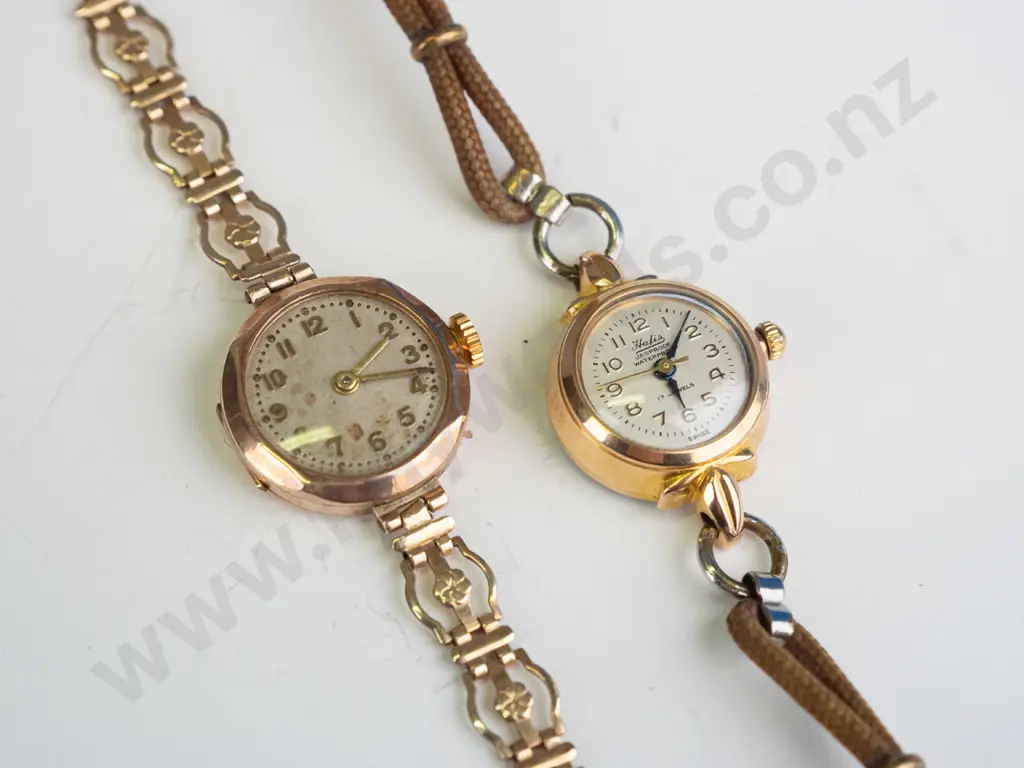 ladies watch 9ct rose gold case 2.5grams rolled gold [plated] bracelet [broken strap] & ladies gold Hais watch Image 1++