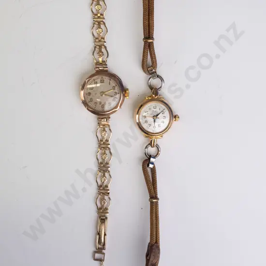 ladies watch 9ct rose gold case 2.5grams rolled gold [plated] bracelet [broken strap] & ladies gold Hais watch