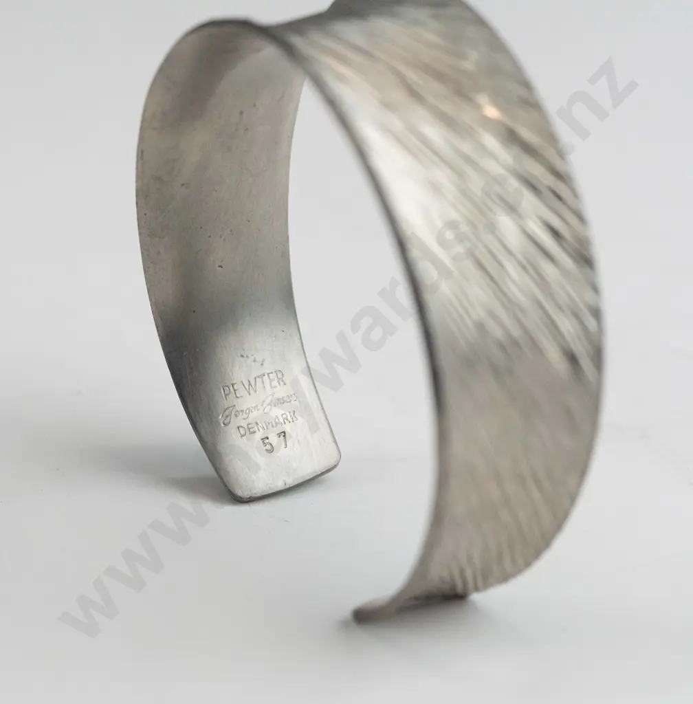 pewter cuff bangle stamped 'Jorgen Jensen Denmark 57' Image 1++