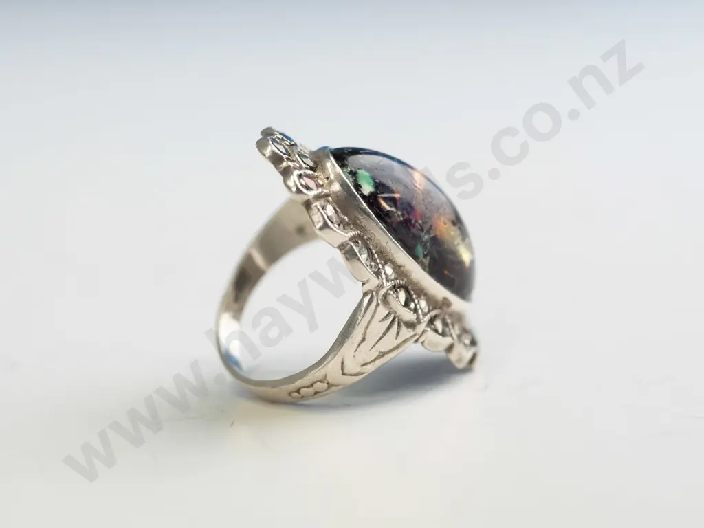 silver dark coloured mottled/marcasite ring stamped sterling Image 1++
