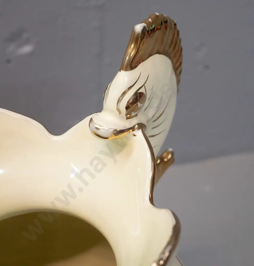 Italian double handled vase with seahorse handles, gilt floral decoration marked V. Carraresi Sesto Fiorentino - some Image 1++