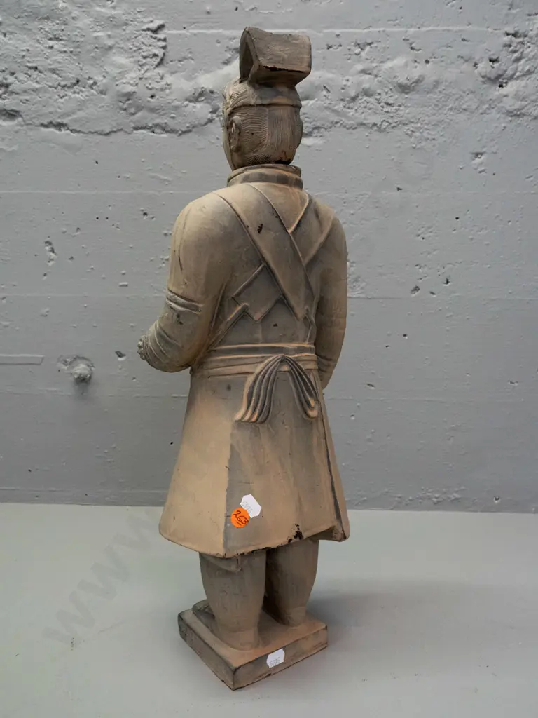 pottery or composite? Chinese warrior figure with patinated terracotta finish, separate head - some rubbing and finish Image 1++