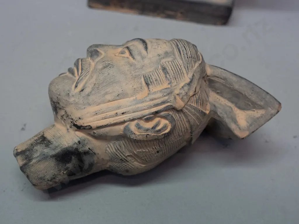 pottery or composite? Chinese warrior figure with patinated terracotta finish, separate head - some rubbing and finish Image 1++