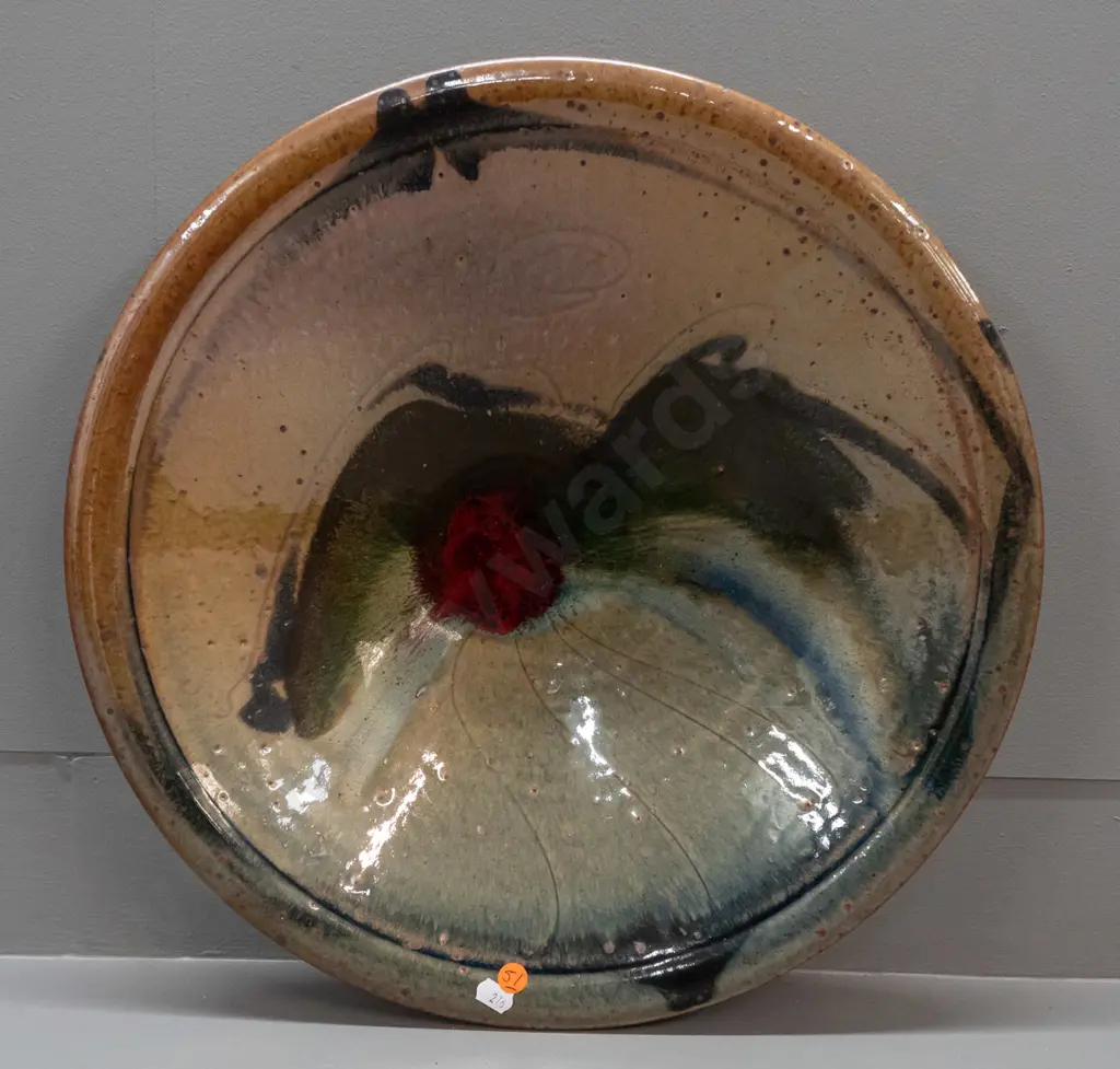large Mike O'Donnell New Zealand pottery charger / bowl, marked Tarariki Paeroa on base D-445 Image 1++