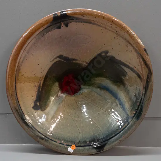 large Mike O'Donnell New Zealand pottery charger / bowl, marked Tarariki Paeroa on base D-445