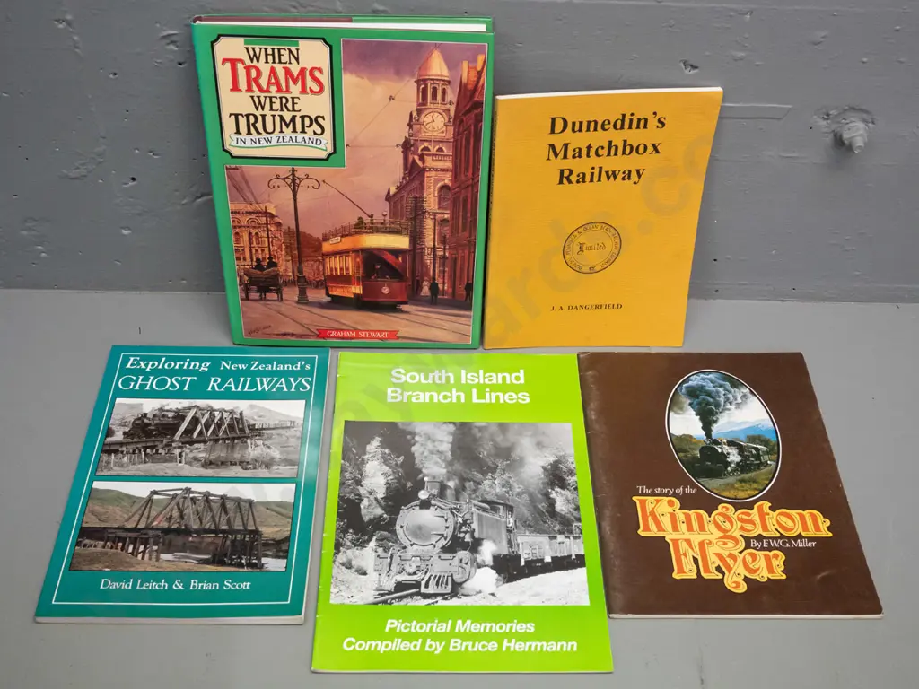 5 NZ railway local history books - Ocean Beach railway, When Trams Were Trumps, Kingston Flyer etc. Image 1++
