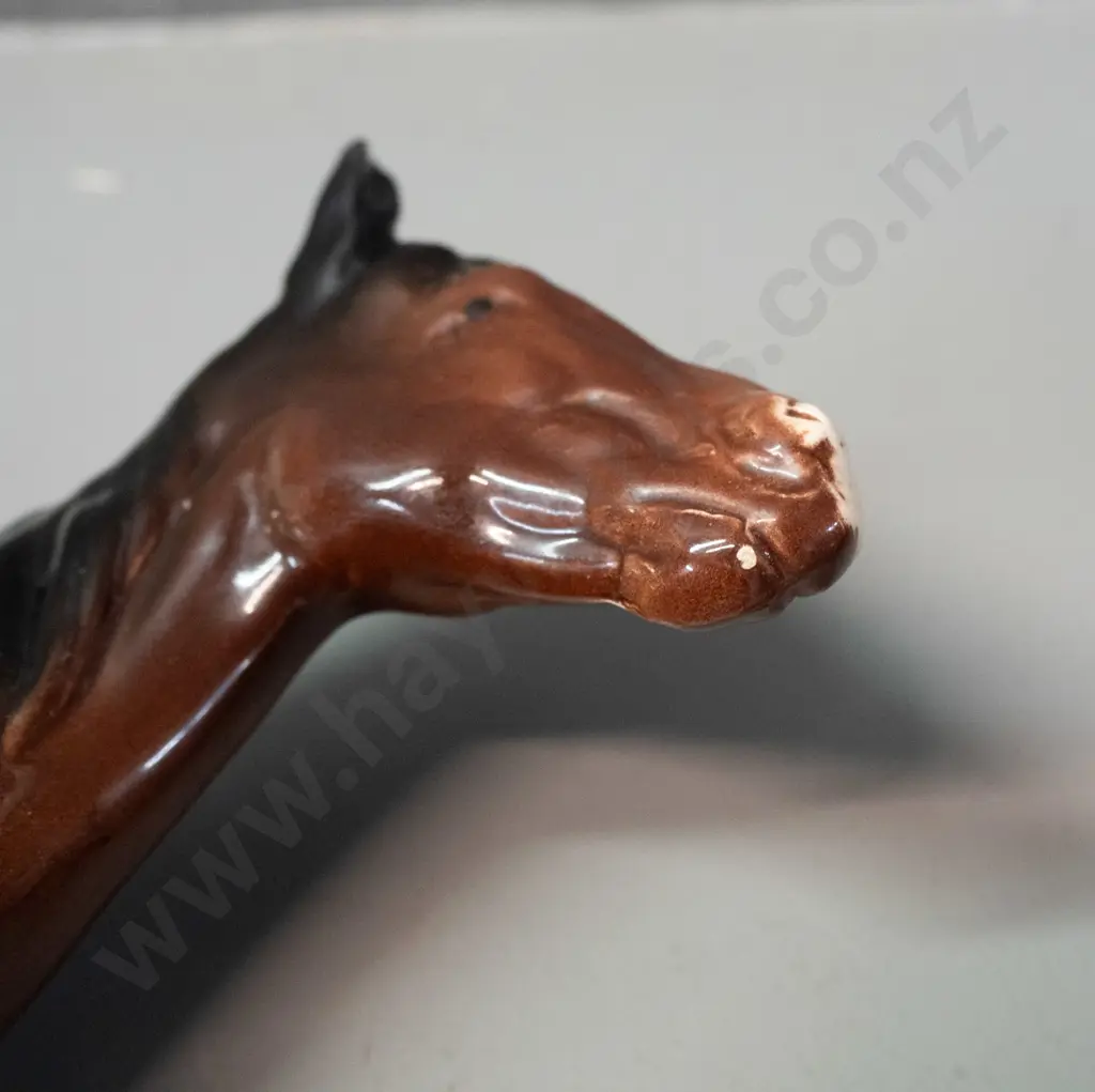 Hertwig German pottery horse figure - small glaze fleck to lip area and a few white spots on body H-245 L-280 Image 1++