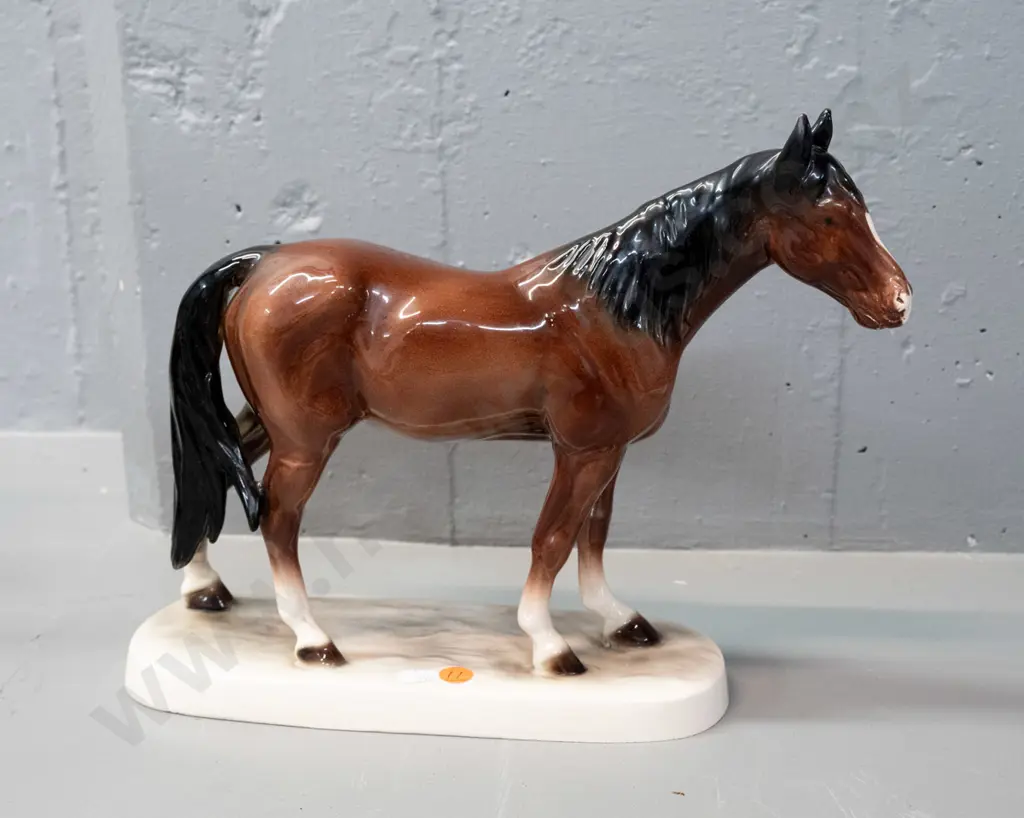 Hertwig German pottery horse figure - small glaze fleck to lip area and a few white spots on body H-245 L-280 Image 1++