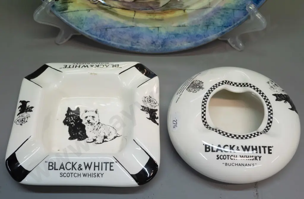Grimwades Glimpses of the East cabinet plate D-250 and 2 Black & White whisky ashtrays made by James Green & Nephew Image 1++