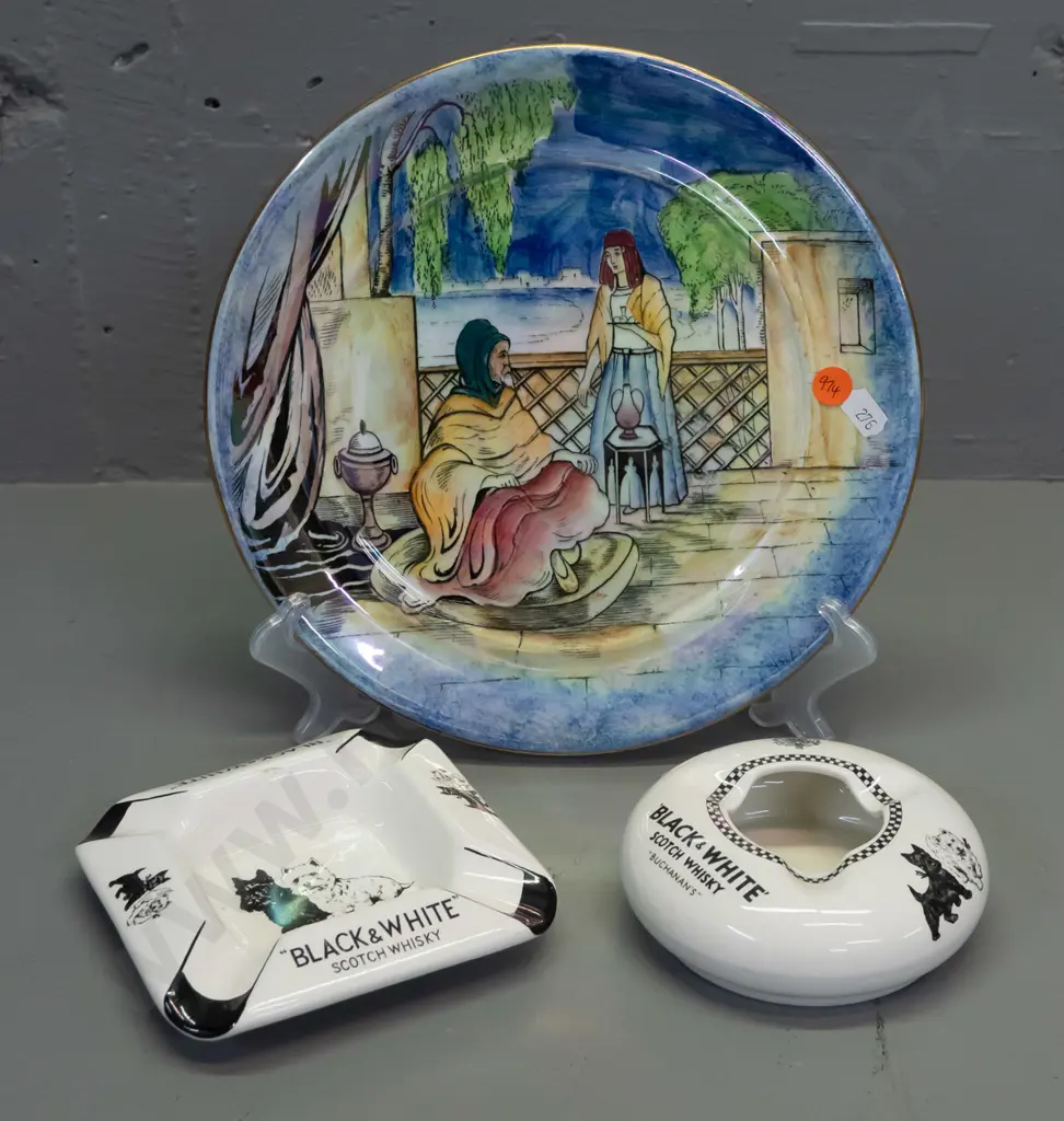 Grimwades Glimpses of the East cabinet plate D-250 and 2 Black & White whisky ashtrays made by James Green & Nephew Image 1++