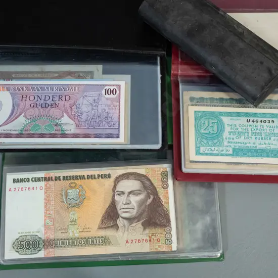 3 bank note collector's wallets - Phillipines, Peru, Turkey, Uganda, Nigeria, etc.