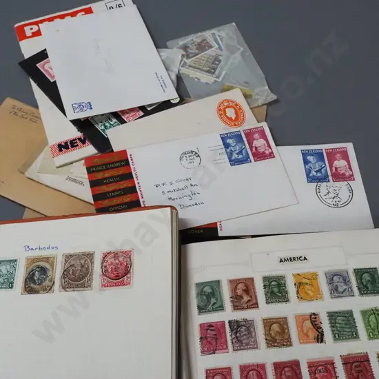 4 stamp albums and loose stamps - including some early NZ stamps, large range of health stamps, etc - see photos