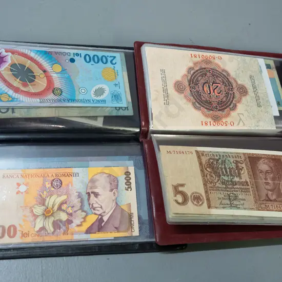 3 bank note collector's wallets - Portugal, Guyana, Hong Kong, Euros etc.