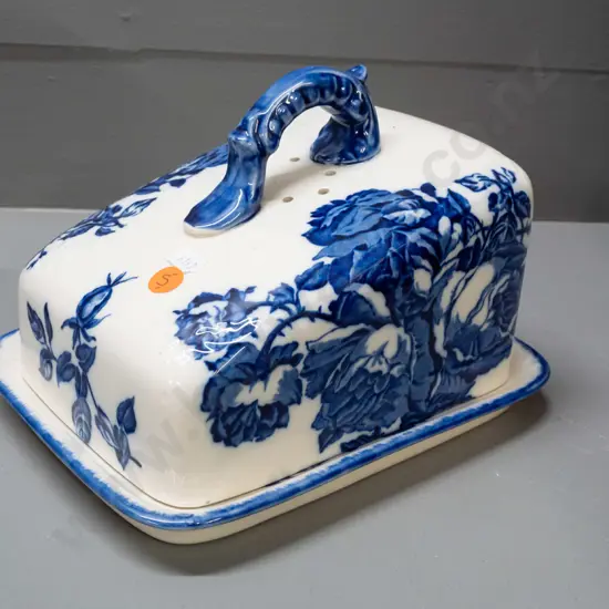 vintage Victoria Ironstone Staffordshire flow blue cheese cover dish H-160 L-220 W-170