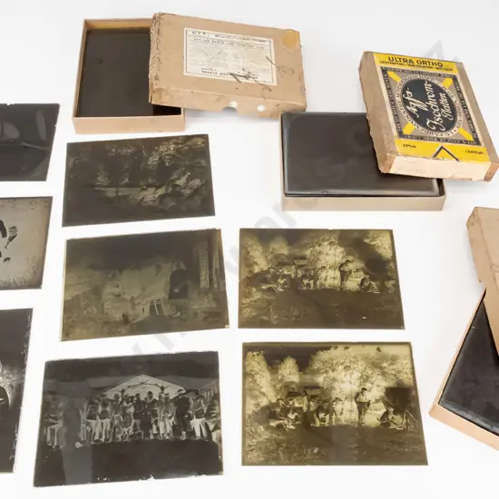 3 boxes of vintage glass plate negatives - half plate size, attributed to EA Phillips, 1920s and 30s - Dunedin railway