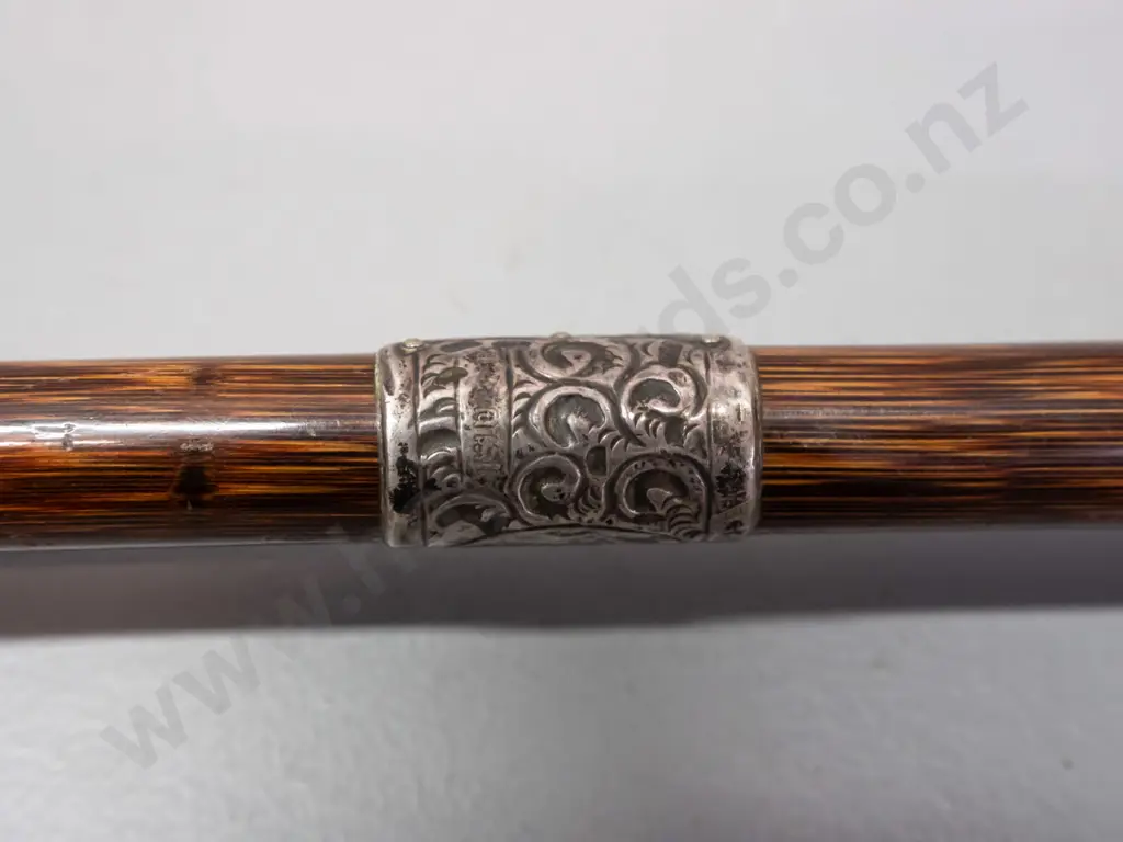 walking cane with engraved and hallmarked sterling silver cap and band - some wear L-870 Image 1++