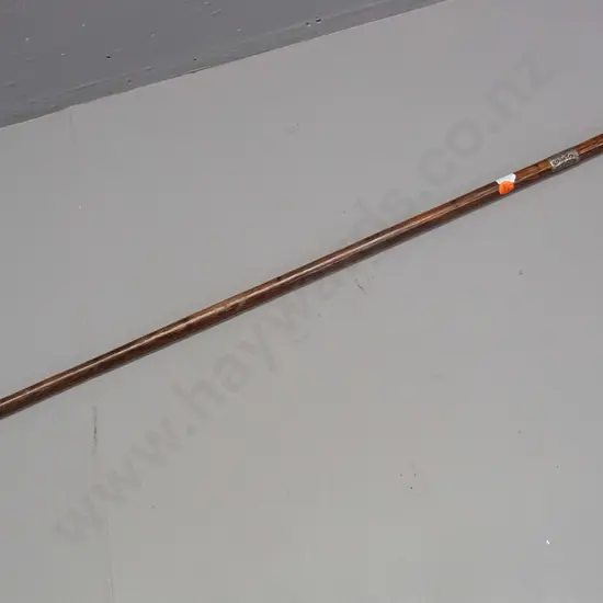 walking cane with engraved and hallmarked sterling silver cap and band - some wear L-870