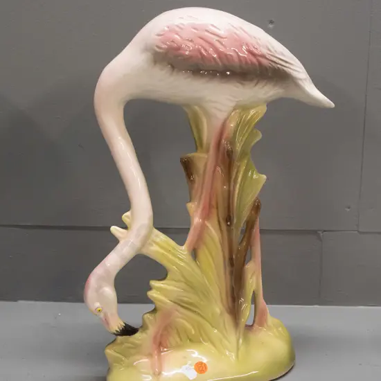 vintage porcelain flamingo, no maker's mark - some crazing H-400 W-220