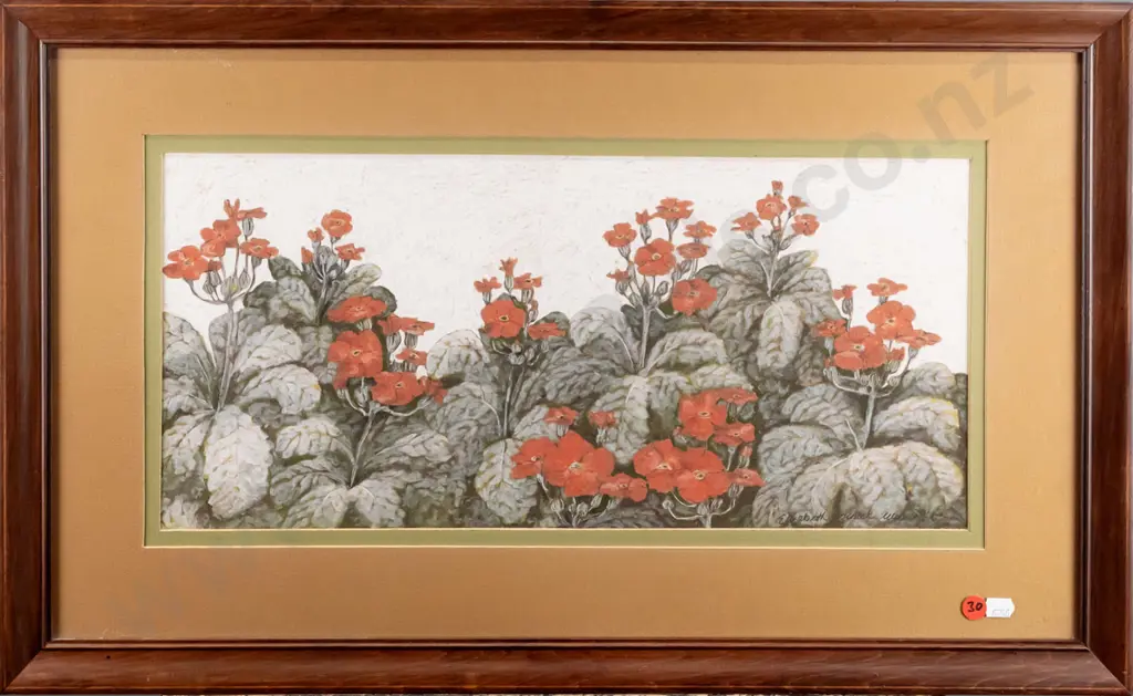 Elizabeth Warnock Wilson '83 - framed mixed media "Polyanthus Border" H-210 W-460 Image 1++