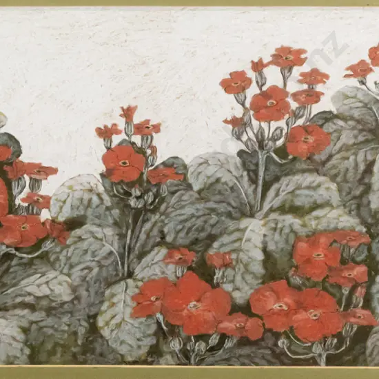 Elizabeth Warnock Wilson '83 - framed mixed media "Polyanthus Border" H-210 W-460