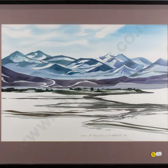G.H Heath 89, framed watercolour "Snow at Tekapo" H-340 W-480