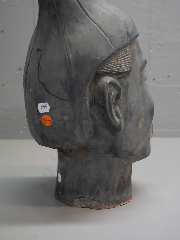 Chinese terracotta head with matte black finish - has a few chips and surface wear H-300 Image 1++