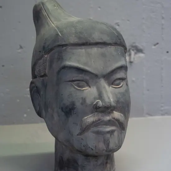 Chinese terracotta head with matte black finish - has a few chips and surface wear H-300