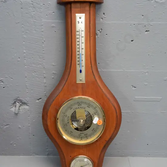 traditional style rimu-cased wall barometer-thermometer - German Fischer movement, marked 24/6/10