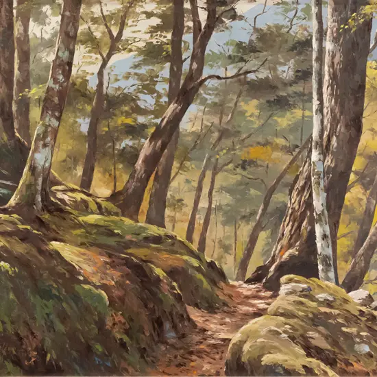Kenneth Nelson '72 - framed oil "Beech Forest Trail" H-470 W-640