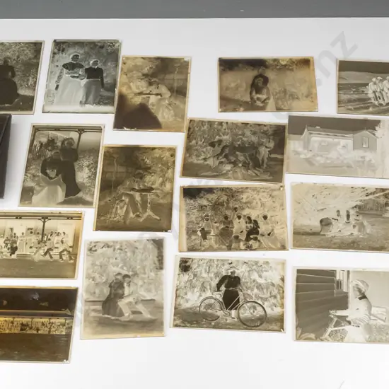 24 vintage glass plate photographic negatives - assorted family groups & portraits, photographer unknown, large house w/