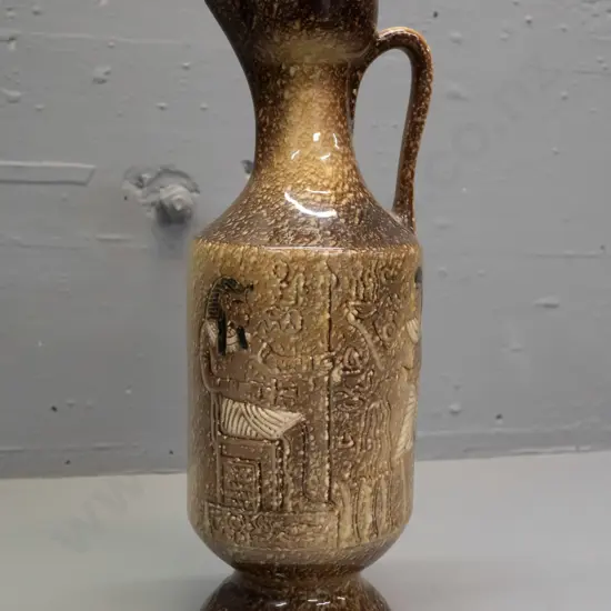 Aquila Ceramics NZ stipple glaze Egyptian-motif handled ewer vase H-300